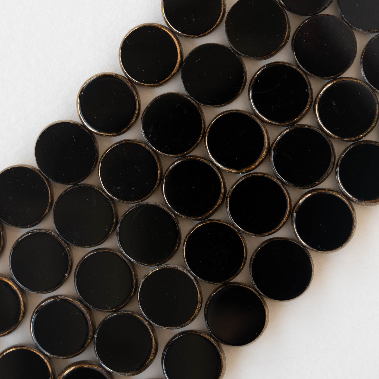 12mm Coin Beads - Opaque Black with Bronze - 10 beads