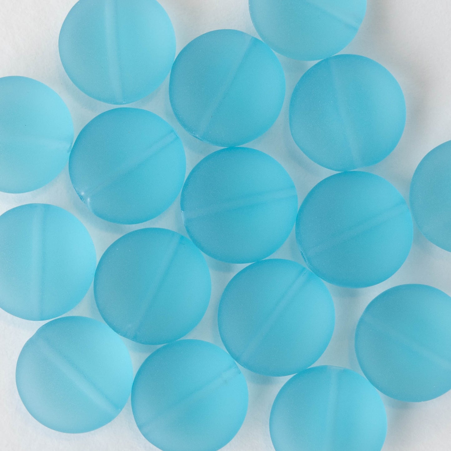 12mm Frosted Glass Coins - Aqua - 8 beads