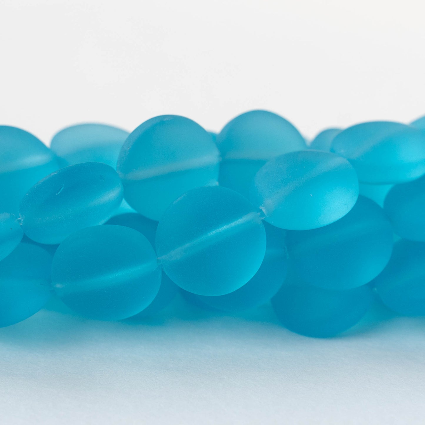 12mm Frosted Glass Coins - Aqua - 8 beads