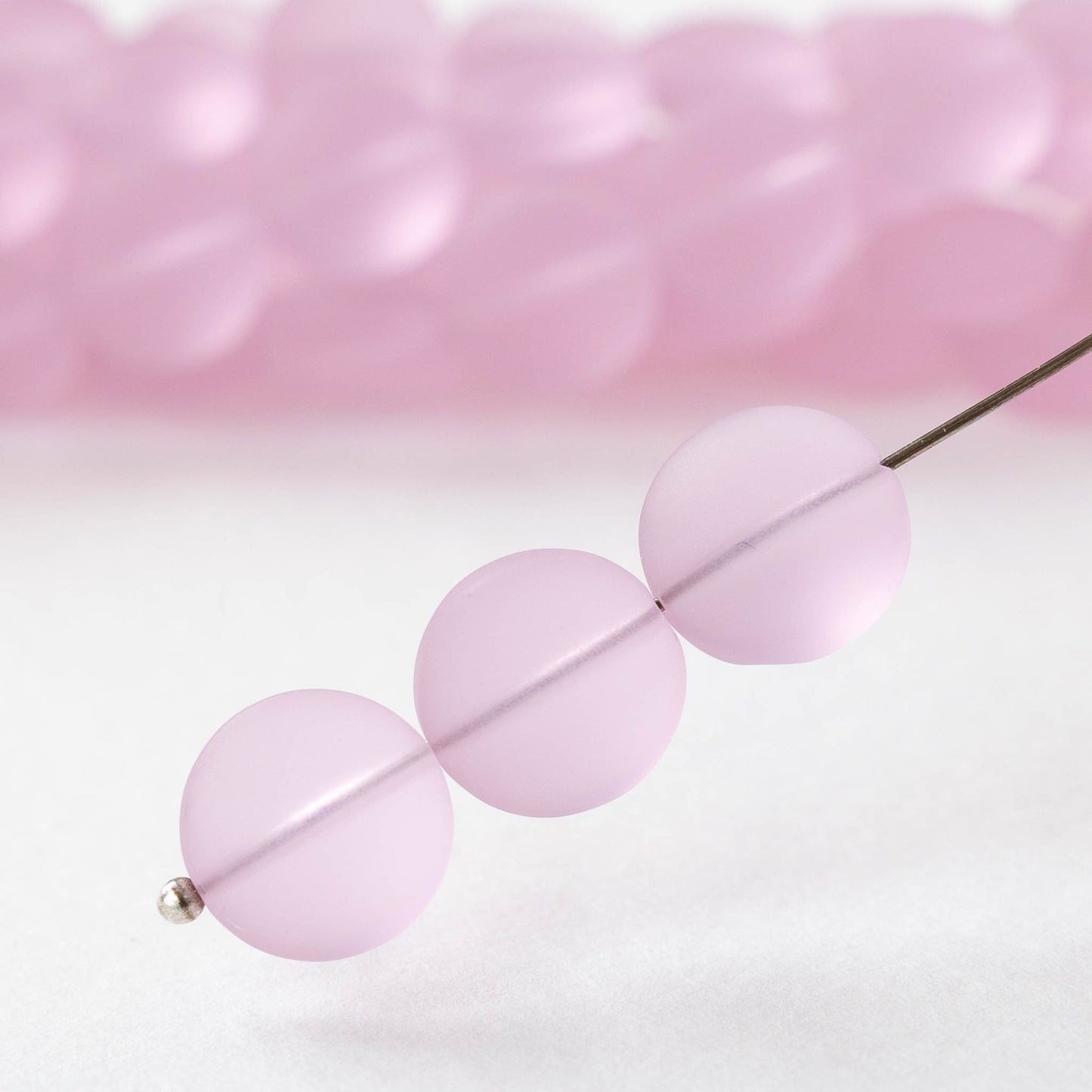12mm Frosted Glass Coins - Pink - 8 beads