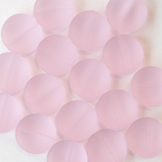 12mm Frosted Glass Coins - Pink - 8 beads