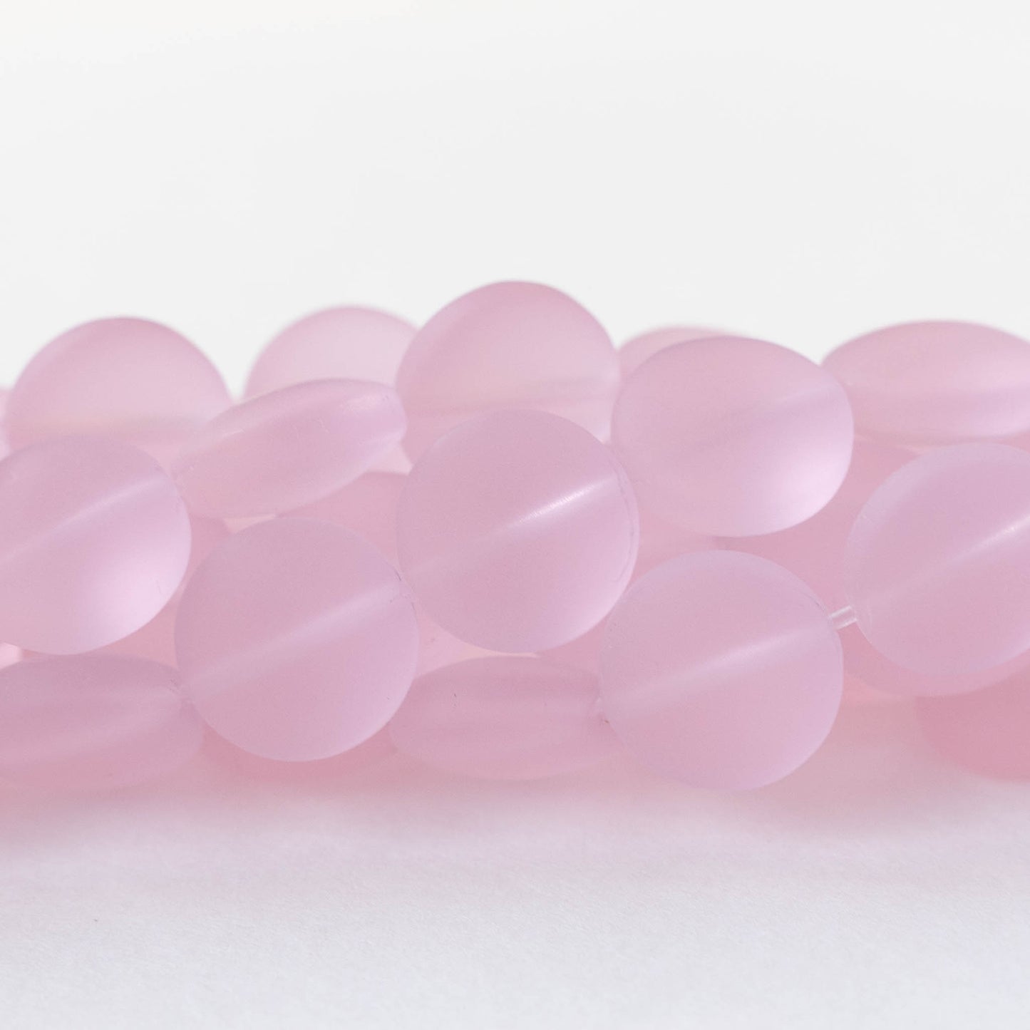 12mm Frosted Glass Coins - Pink - 8 beads