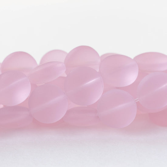 12mm Frosted Glass Coins - Pink - 8 beads