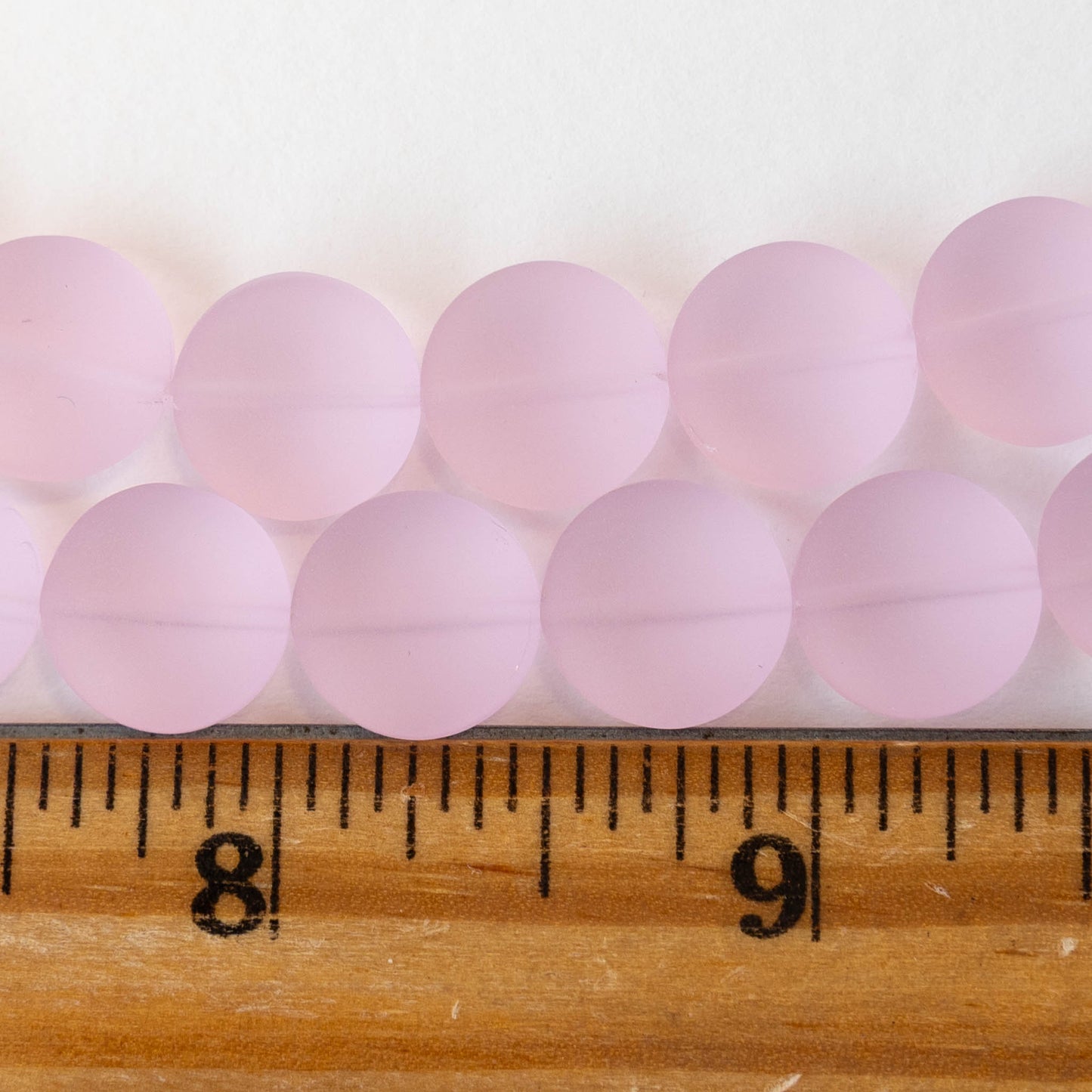 12mm Frosted Glass Coins - Pink - 8 beads