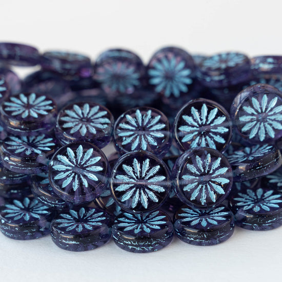 12mm Sun Coin Beads - Transparent Tanzanite with Light Blue Wash - 6 Beads