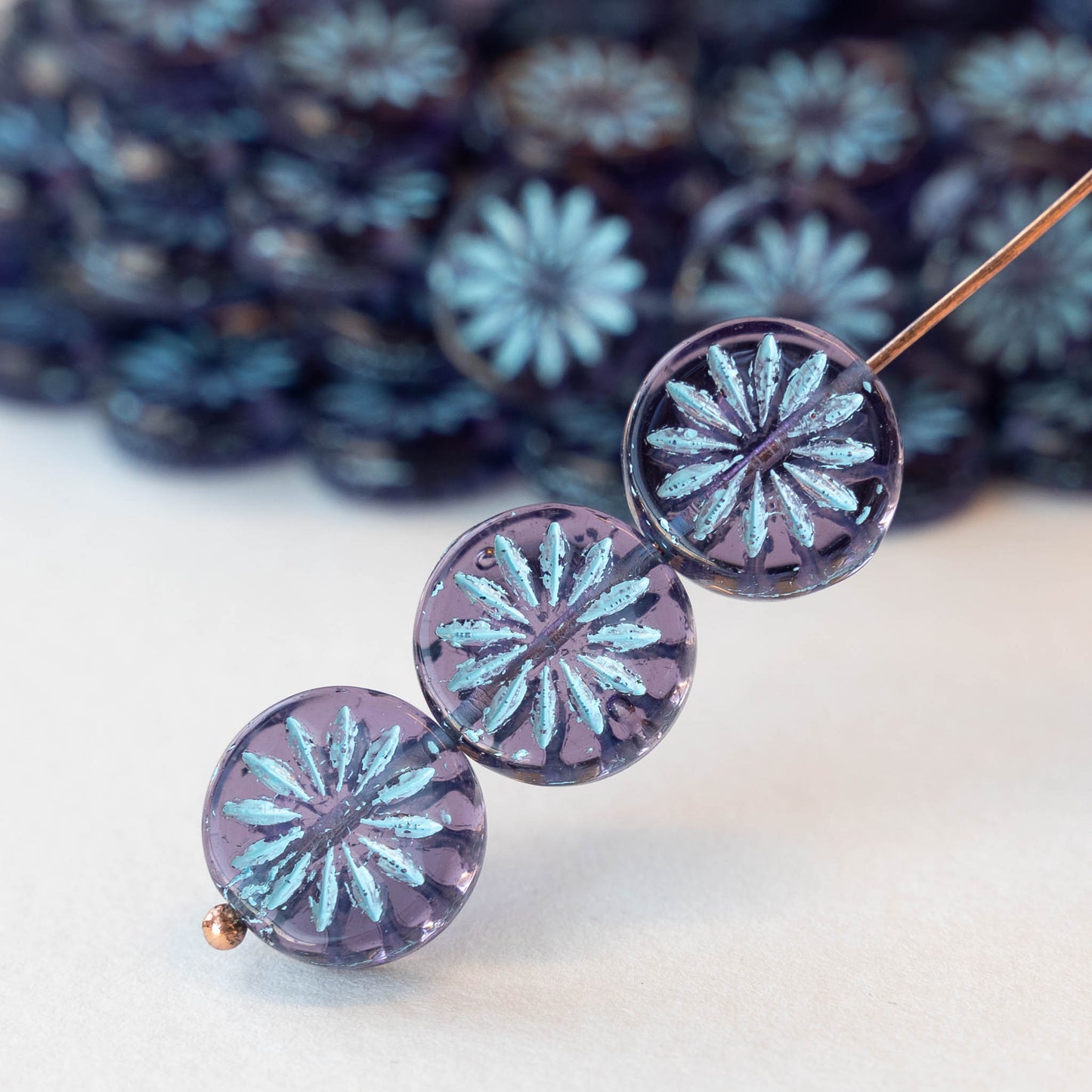 12mm Sun Coin Beads - Transparent Tanzanite with Light Blue Wash - 6 Beads