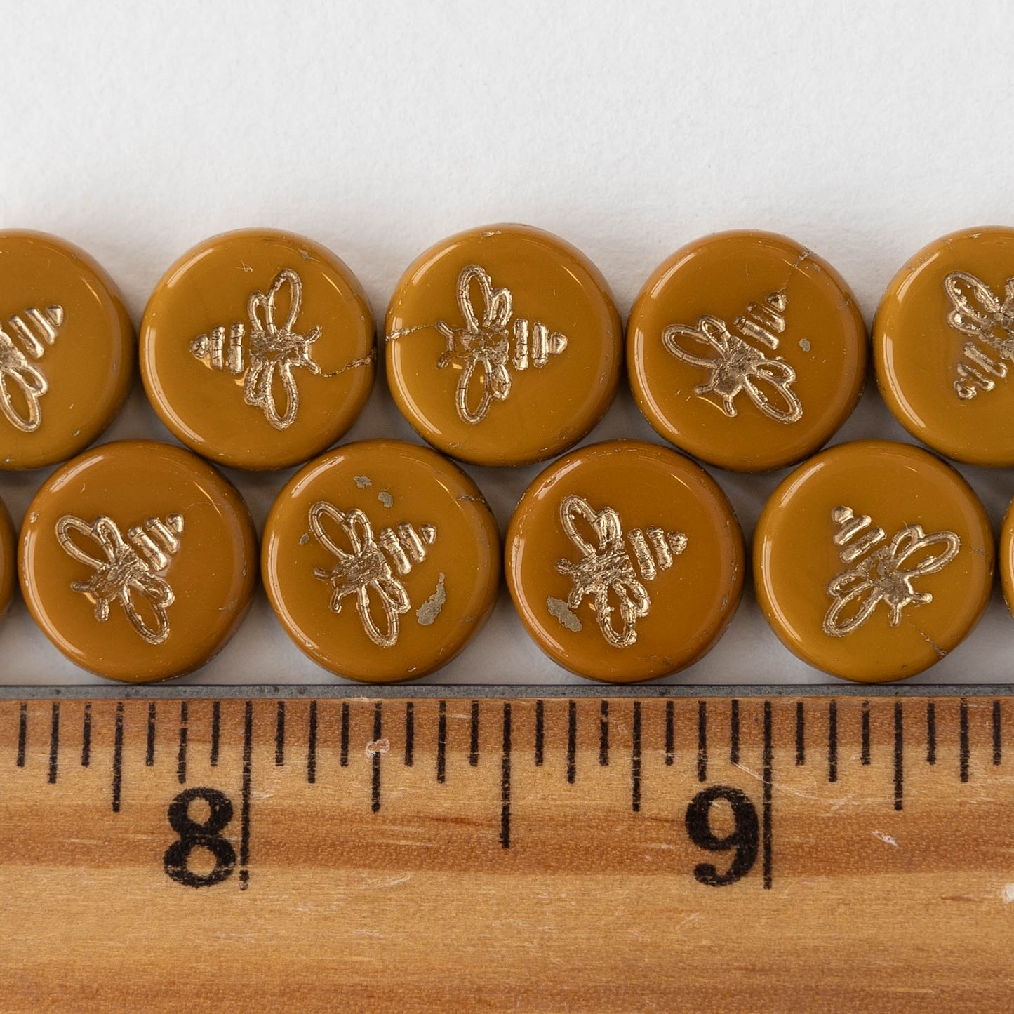 12mm Coin Beads - Lt Brown with Gold Wash - 12 Beads