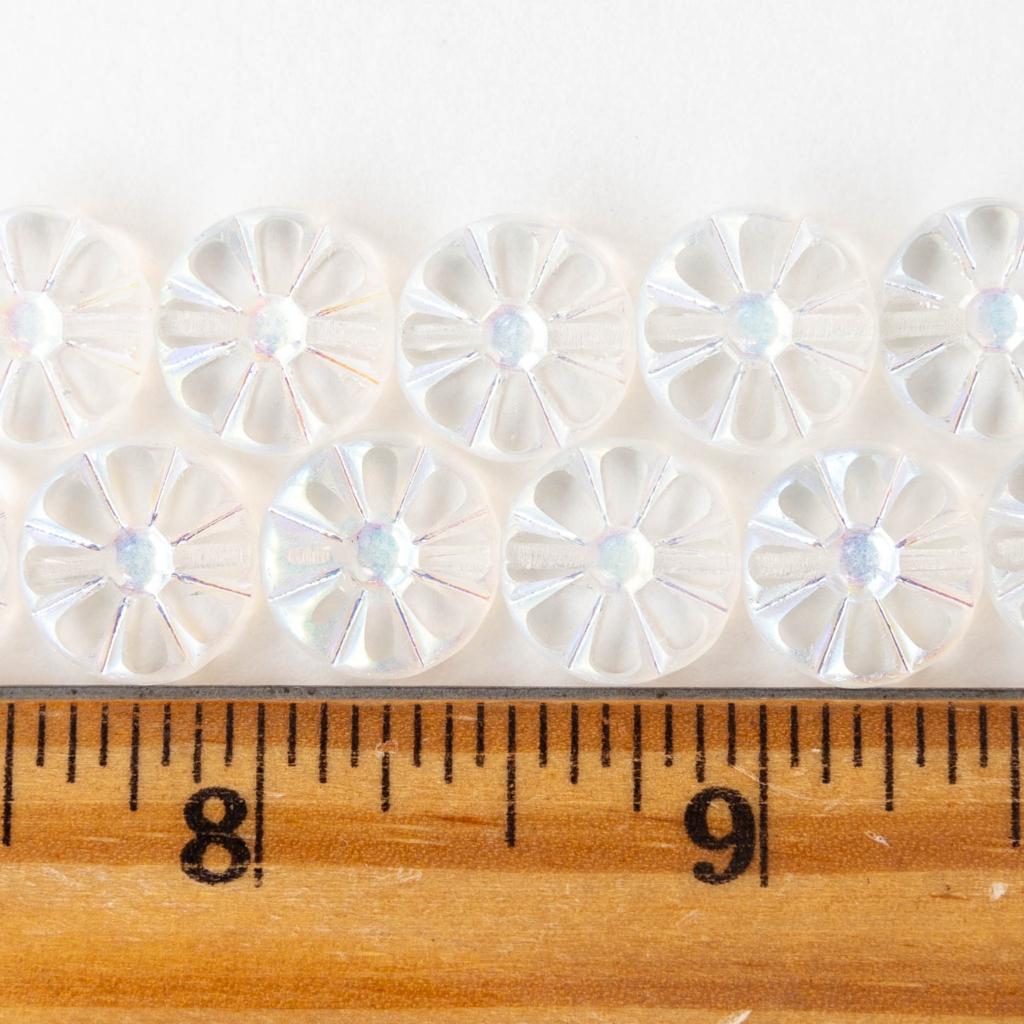 12mm Sunflower Coin Beads - Crystal AB - 8 beads