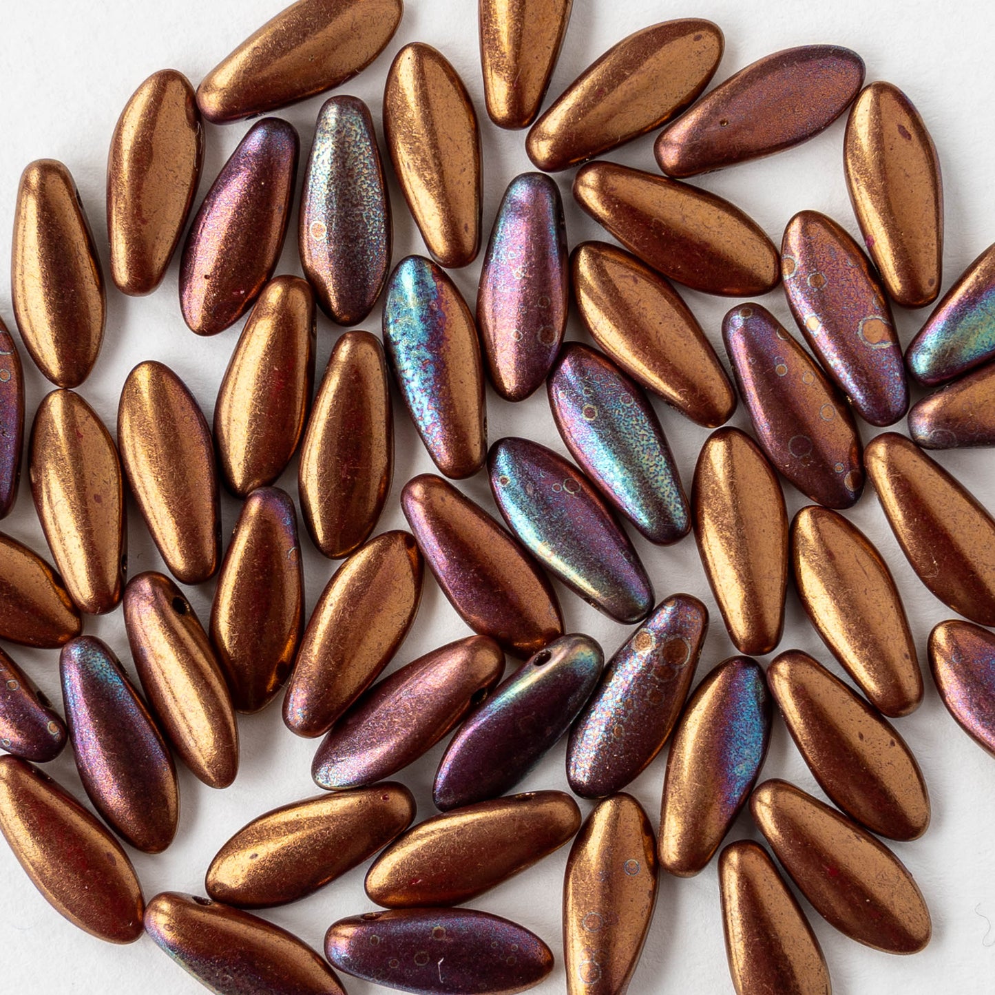 12mm Glass Dagger Beads - Copper Iris - 25 beads