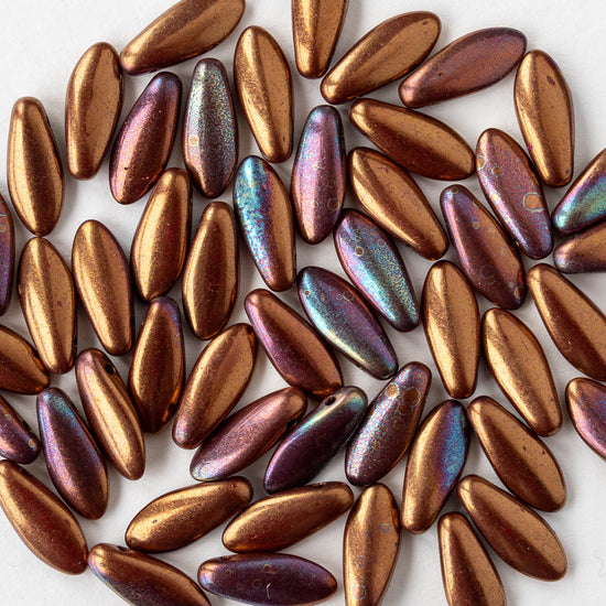 12mm Glass Dagger Beads - Copper Iris - 25 beads