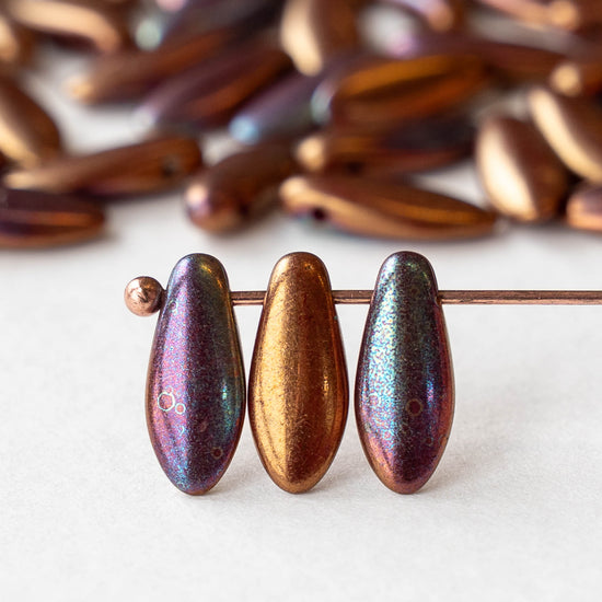 12mm Glass Dagger Beads - Copper Iris - 25 beads