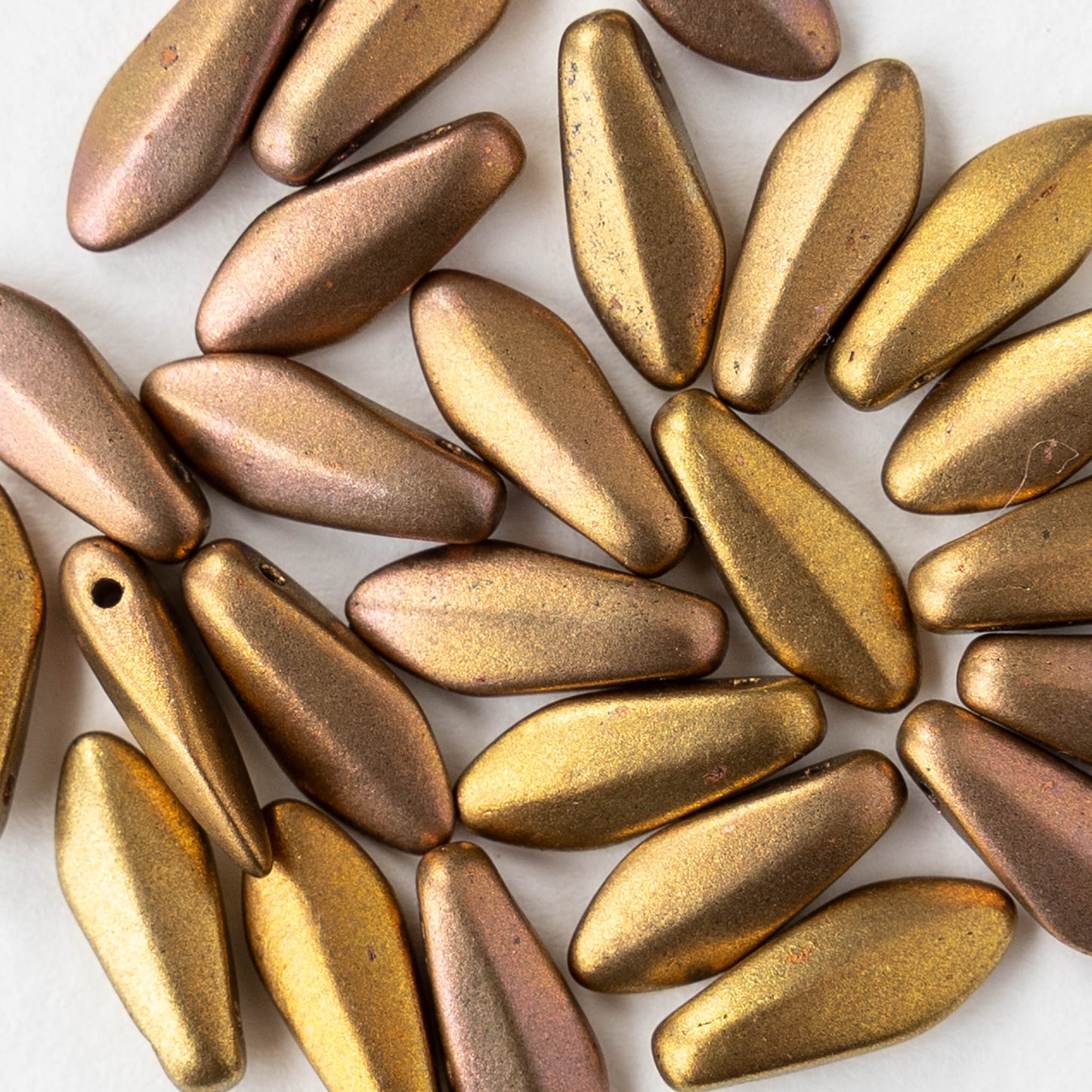 12mm Glass Dagger Beads - Metallic Rose - 25 beads
