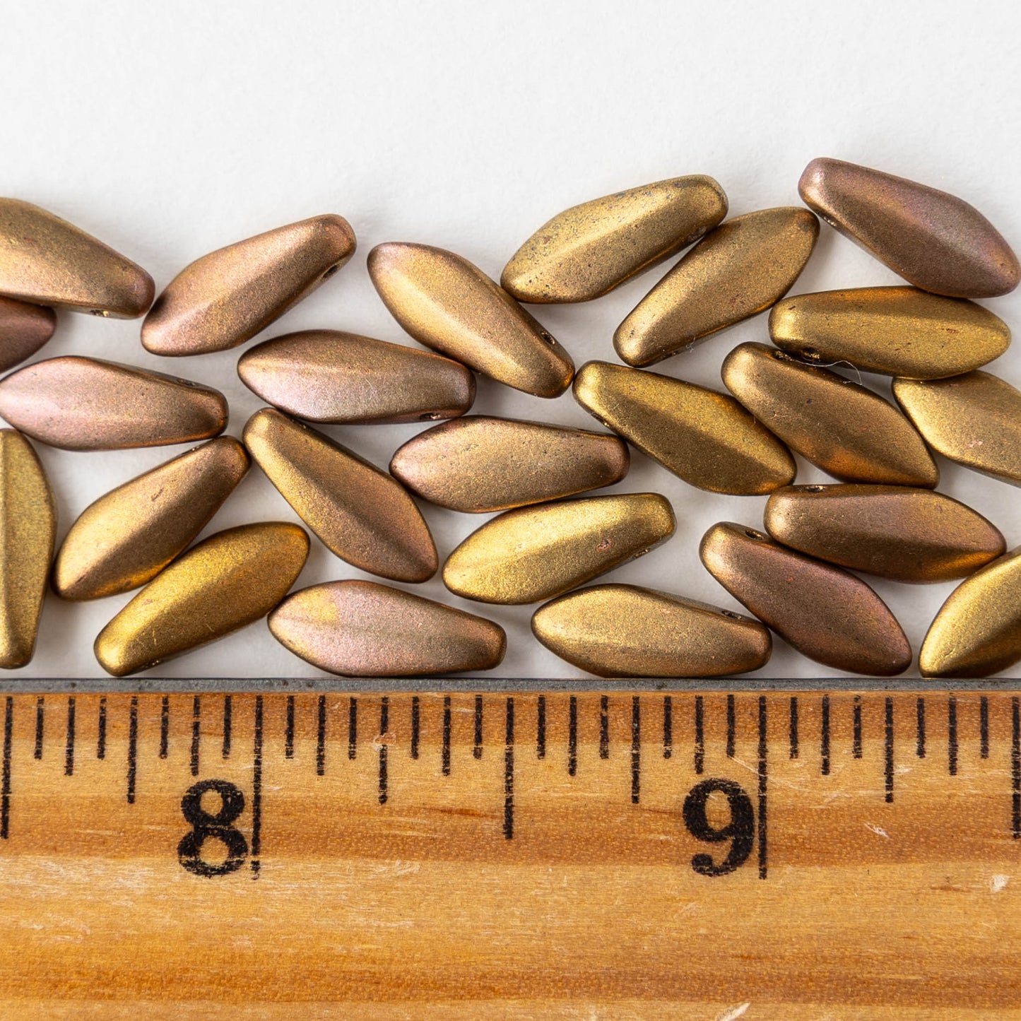 12mm Glass Dagger Beads - Metallic Rose - 25 beads