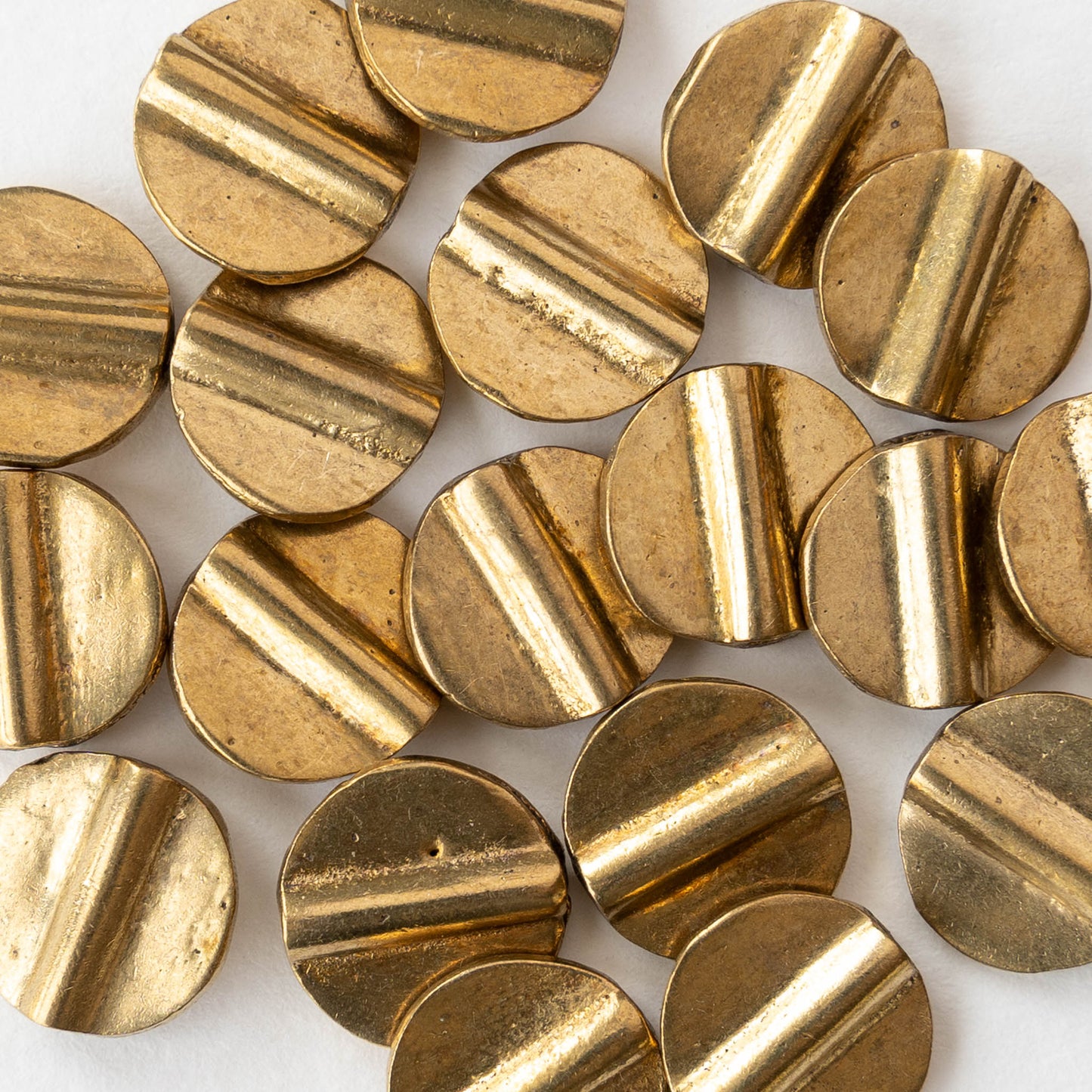 12mm Dime Beads - Antique Brass - 10 or 30 beads