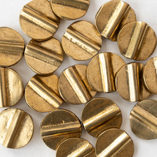 12mm Dime Beads - Antique Brass - 10 or 30 beads