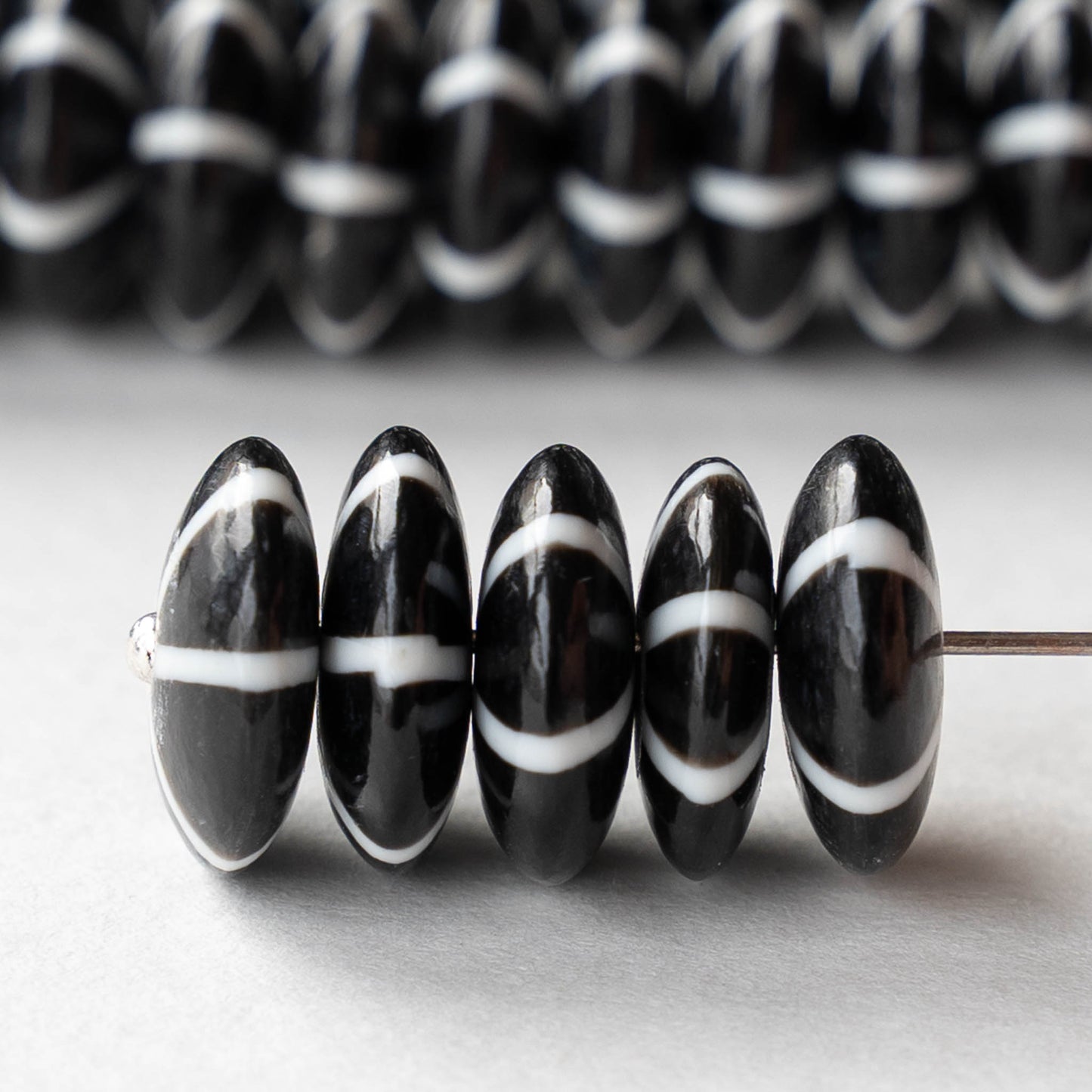 12mm Buffalo Horn Disk Beads - Black and White - 10 beads