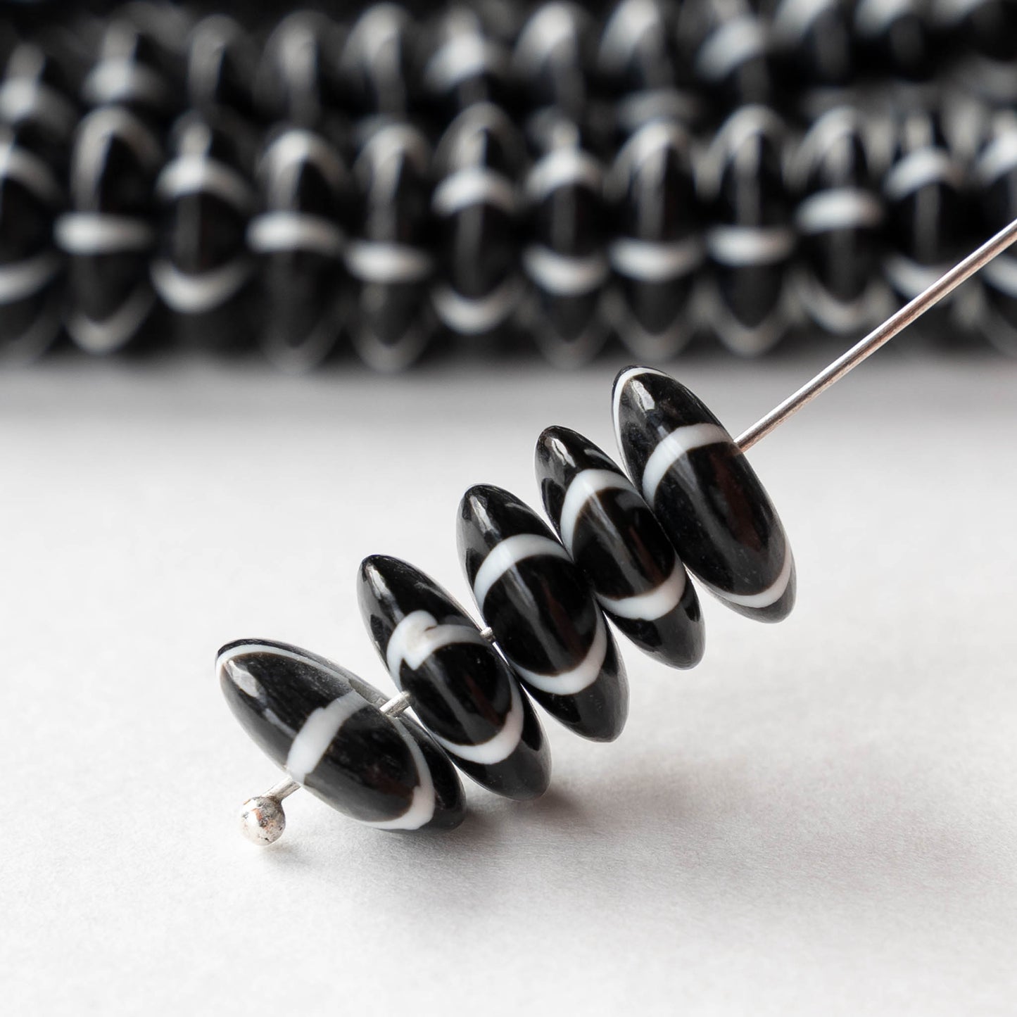 12mm Buffalo Horn Disk Beads - Black and White - 10 beads