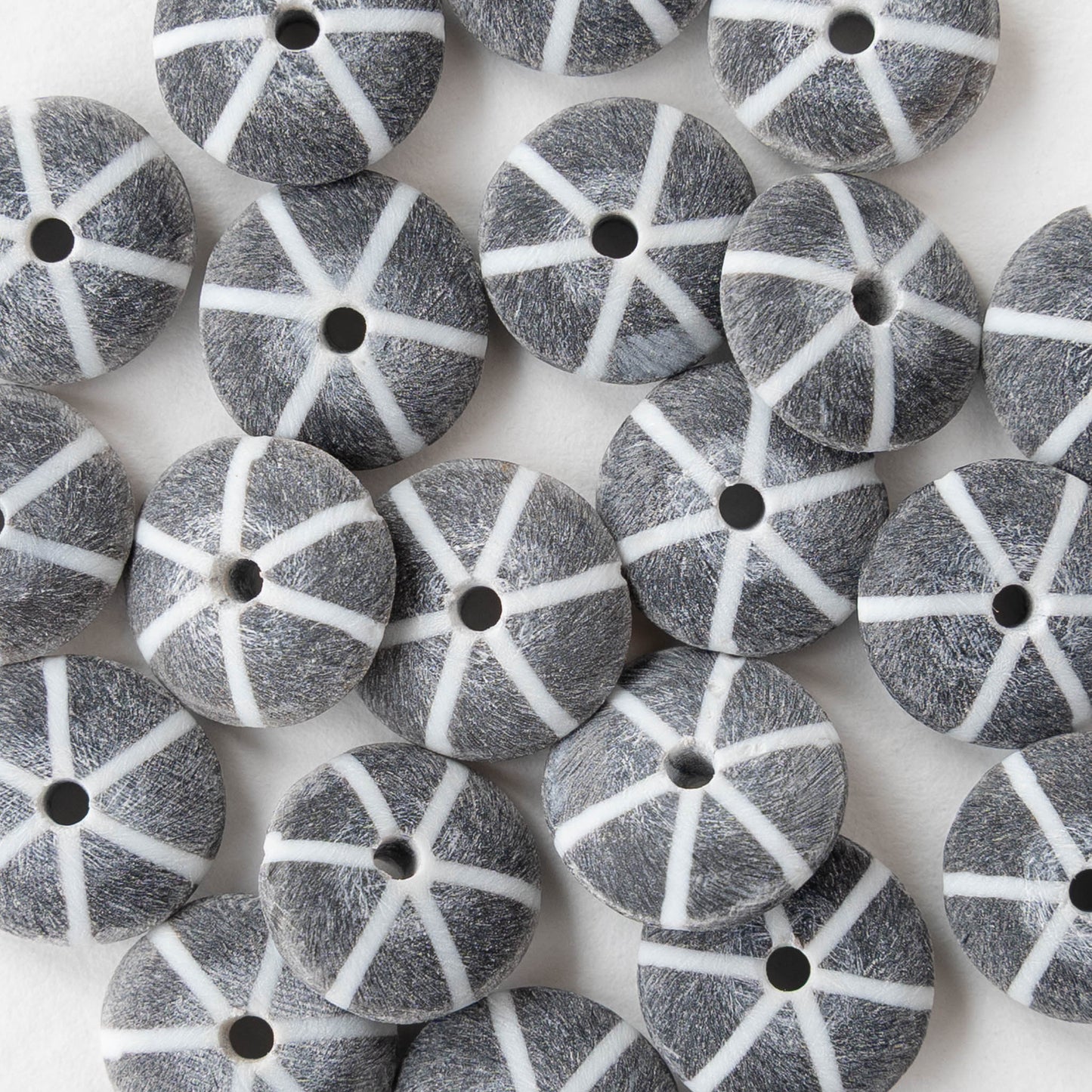 12mm Buffalo Horn Disk Beads - Matte Black and White - 10 beads
