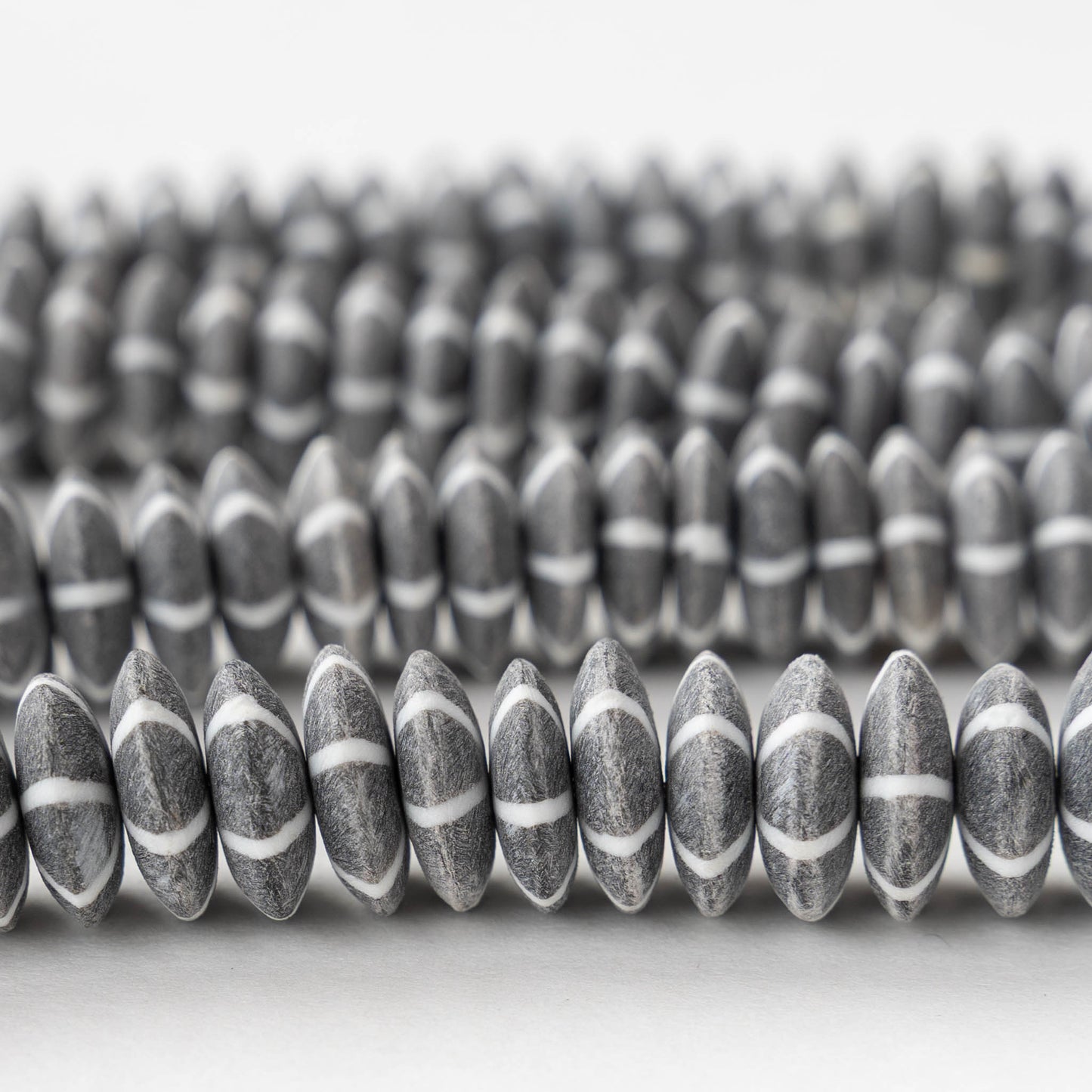 12mm Buffalo Horn Disk Beads - Matte Black and White - 10 beads