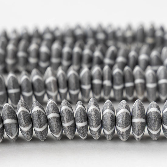 12mm Buffalo Horn Disk Beads - Matte Black and White - 10 beads