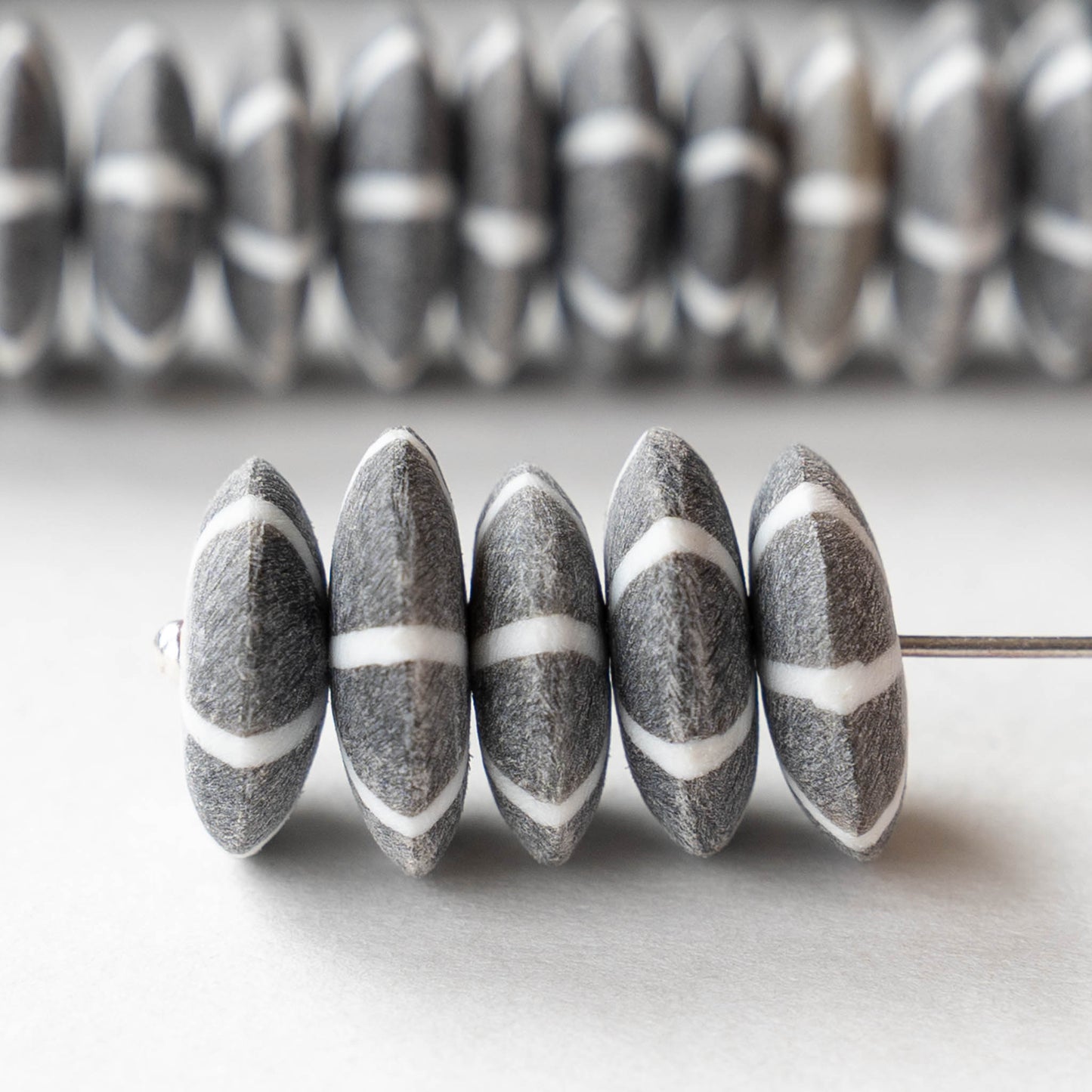 12mm Buffalo Horn Disk Beads - Matte Black and White - 10 beads