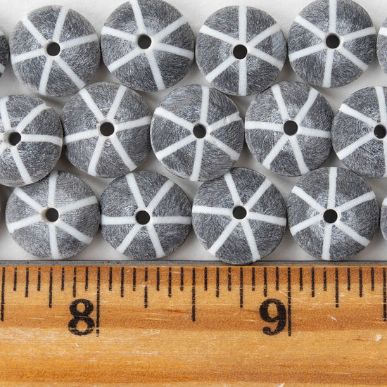 12mm Buffalo Horn Disk Beads - Matte Black and White - 10 beads