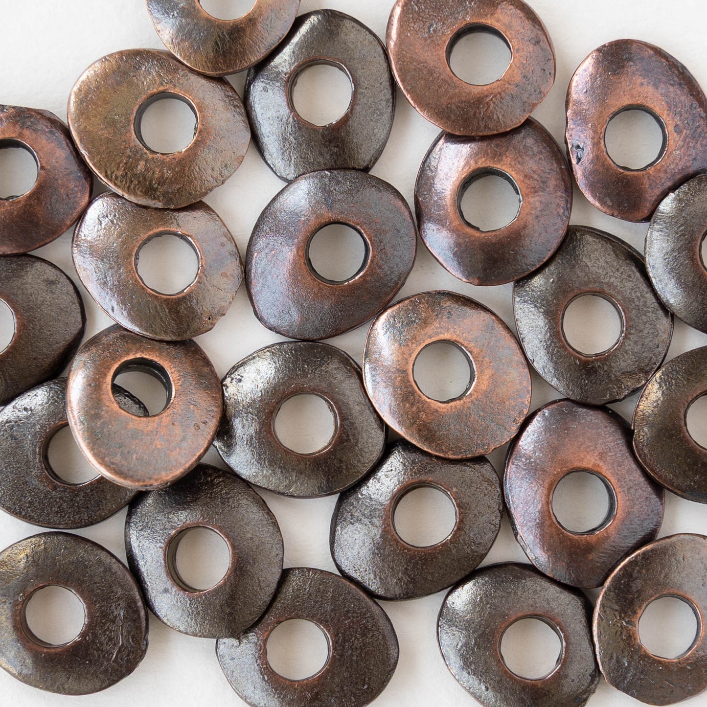 11x13mm Oval Washer Beads - Antique Copper - 6 or 12 beads