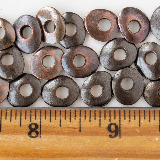 11x13mm Oval Washer Beads - Antique Copper - 6 or 12 beads