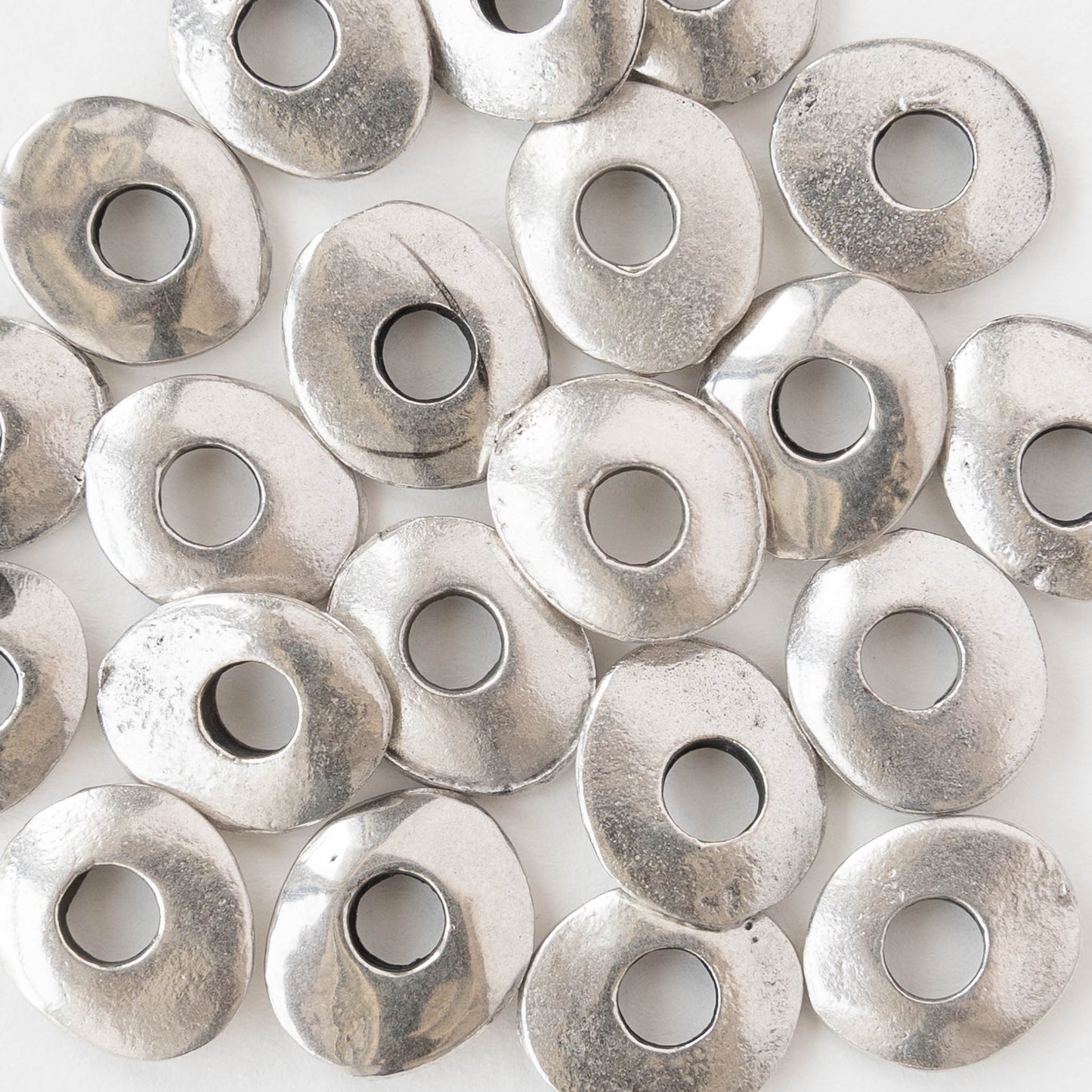 11x13mm Oval Washer Beads - Antique Silver - 6 or 12 beads