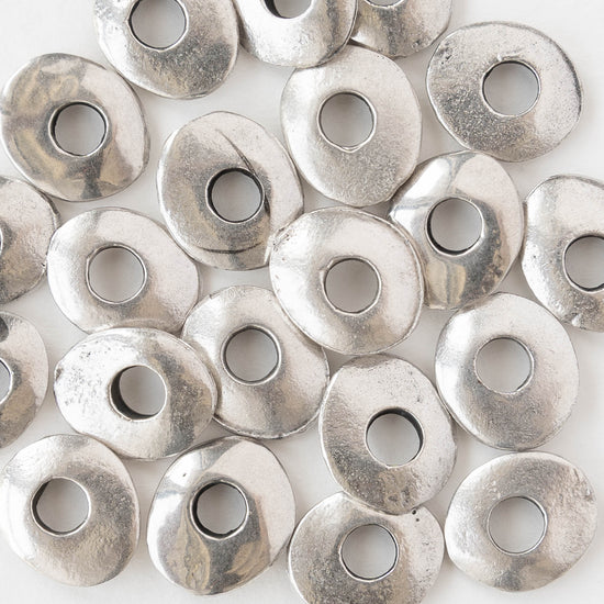 11x13mm Oval Washer Beads - Antique Silver - 6 or 12 beads