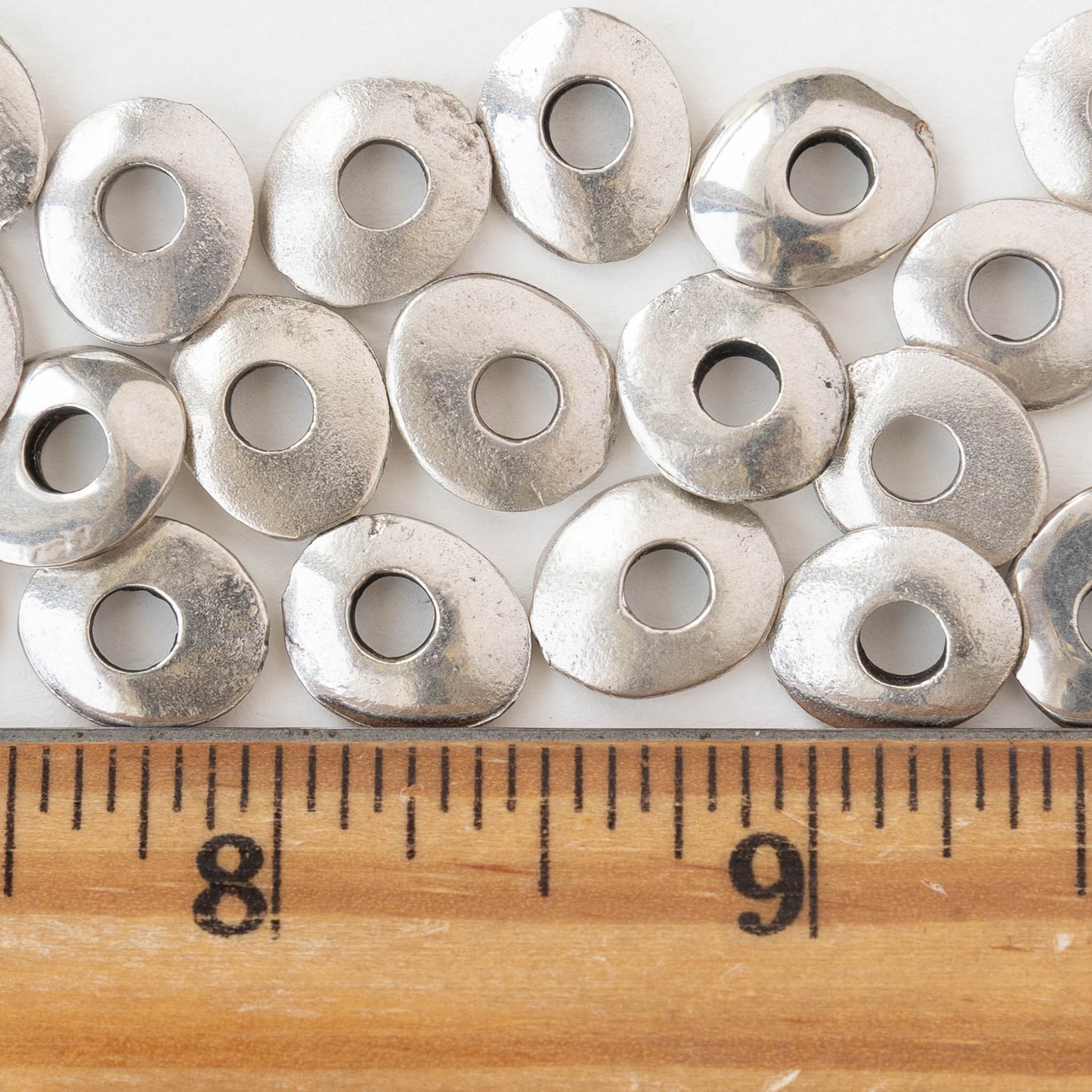11x13mm Oval Washer Beads - Antique Silver - 6 or 12 beads