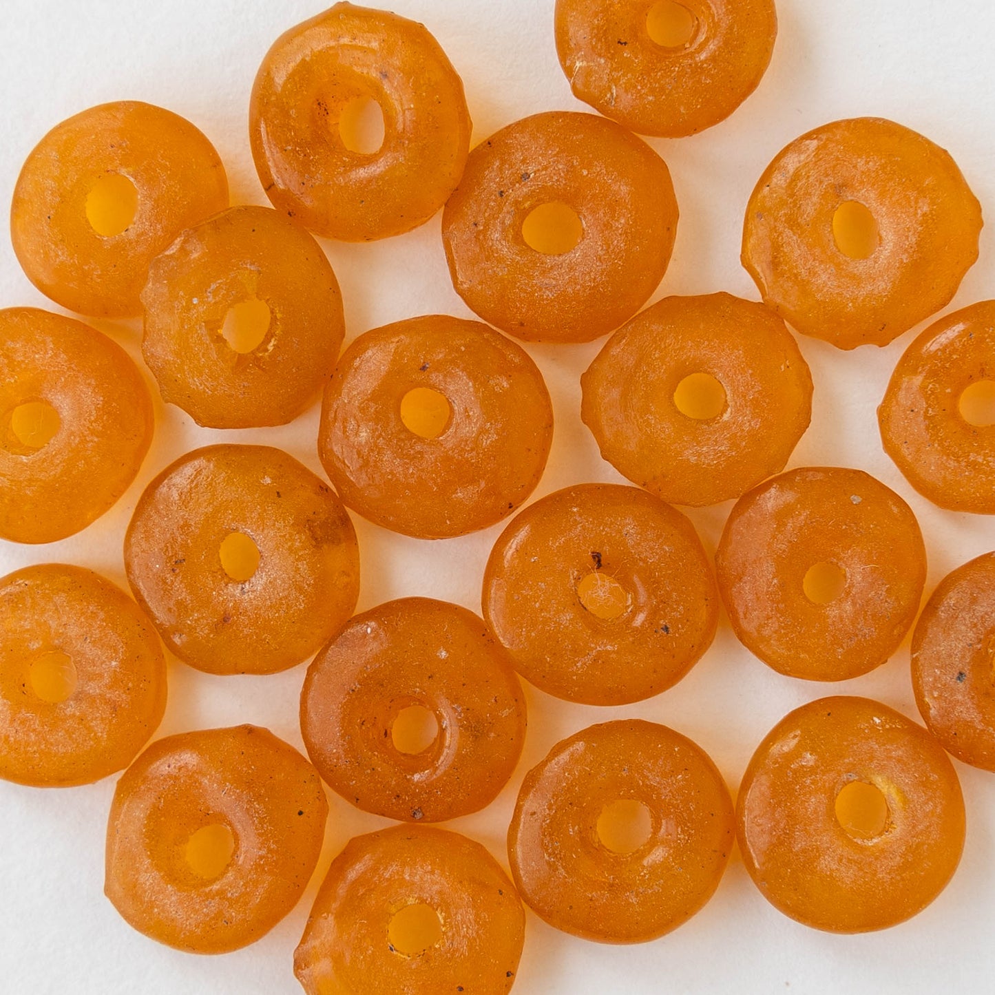 African Trade Glass Donut Beads - Orange - 20 beads