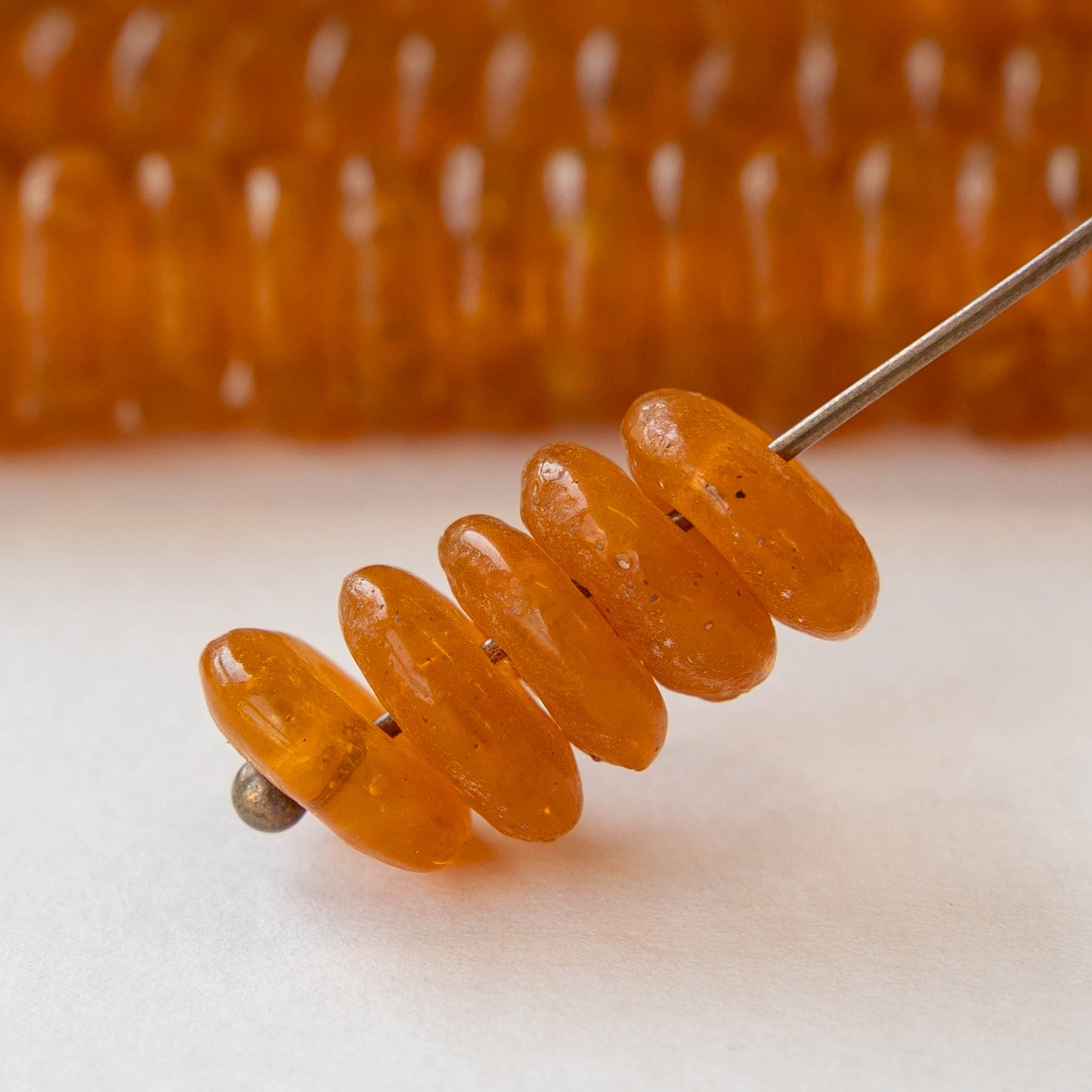 African Trade Glass Donut Beads - Orange - 20 beads