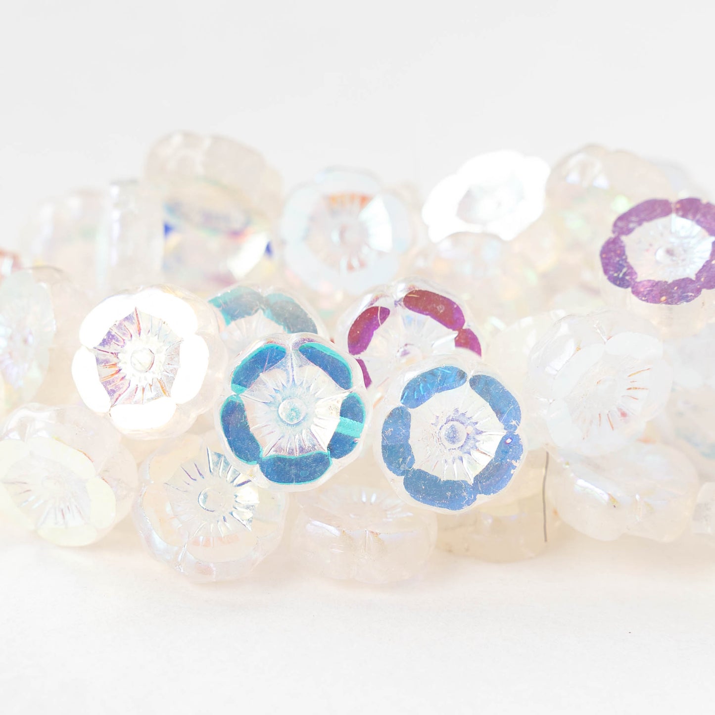 12mm Table Cut Glass Hibiscus Flower Beads - Crystal AB - 6 or 12 Beads