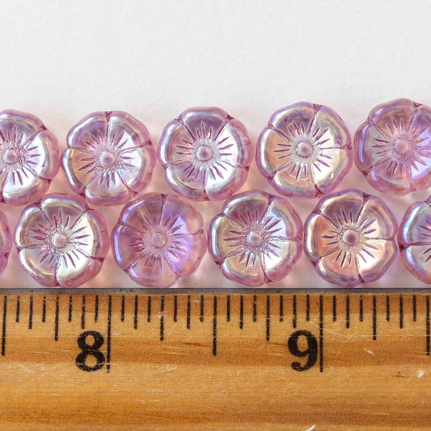 12mm Glass Flower Beads - Transparent Dusty Pink AB - 10 Beads