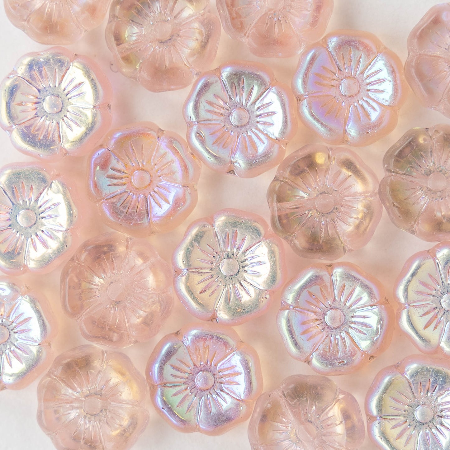 12mm Glass Flower Beads - Peach AB - 10 Beads