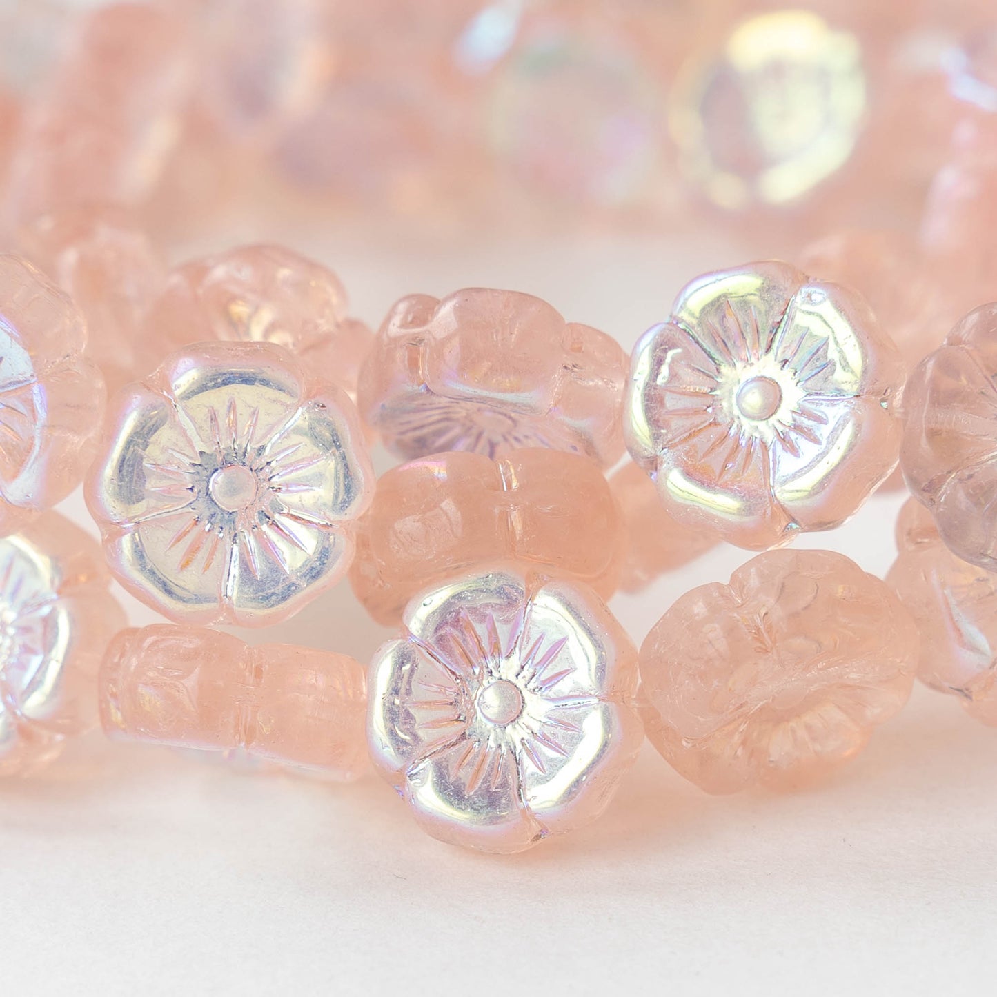 12mm Glass Flower Beads - Peach AB - 10 Beads