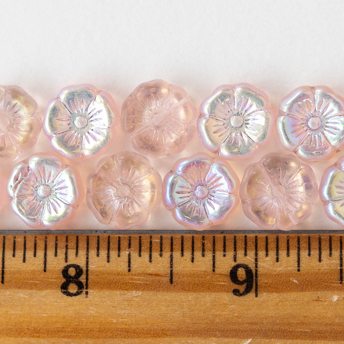 12mm Glass Flower Beads - Peach AB - 10 Beads