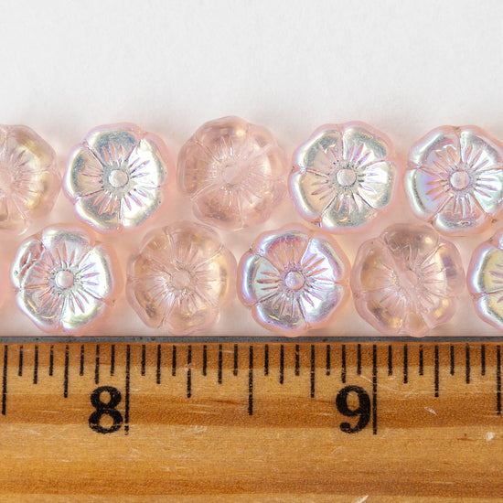 12mm Glass Flower Beads - Peach AB - 10 Beads