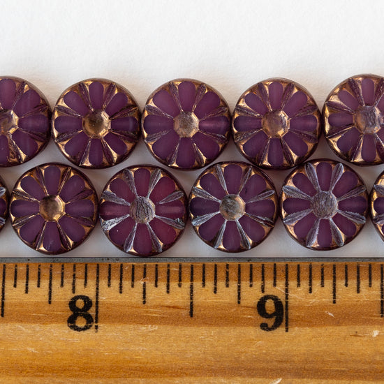 12mm Sunflower Coin Beads - Opaline Purple with Bronze Wash - 8 beads