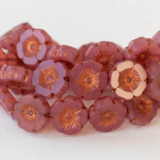 12mm Glass Flower Beads - Pink Opaline - 12 beads