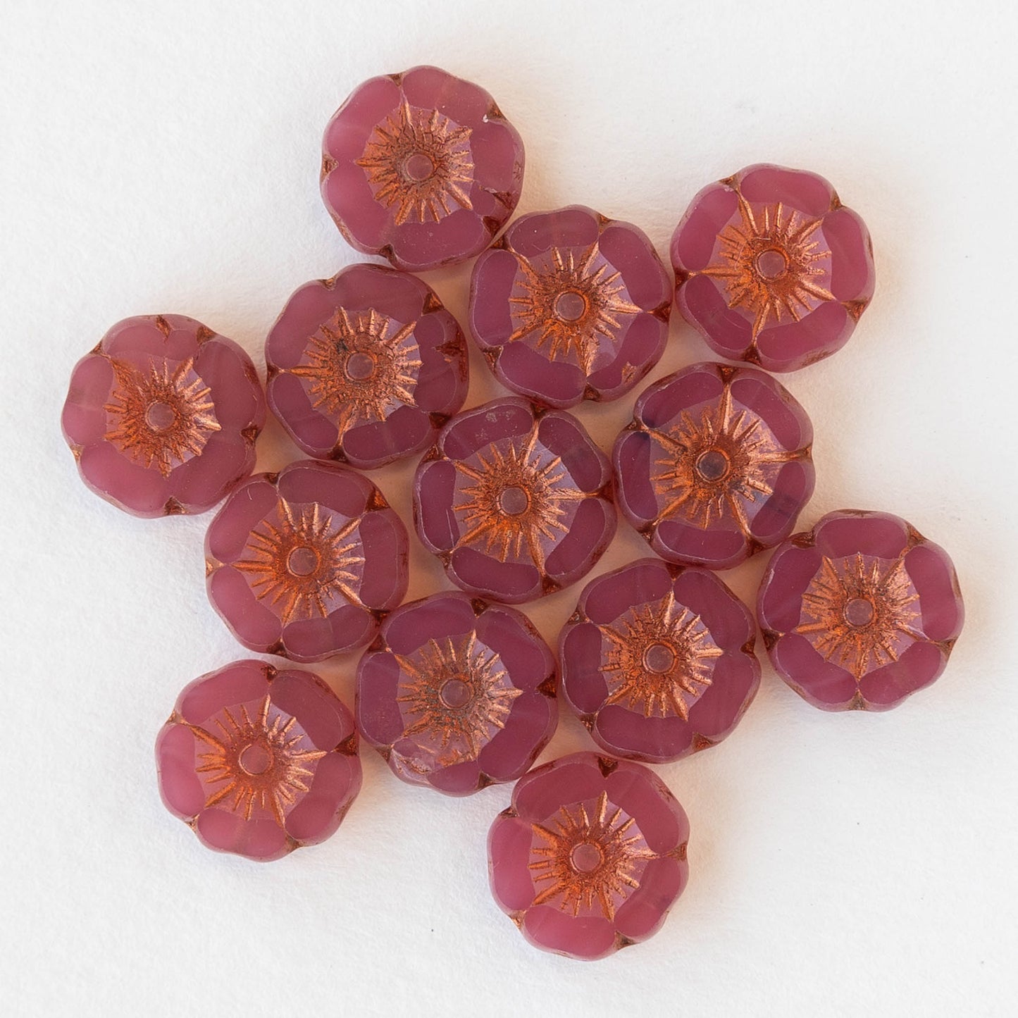 12mm Glass Flower Beads - Pink Opaline - 12 beads