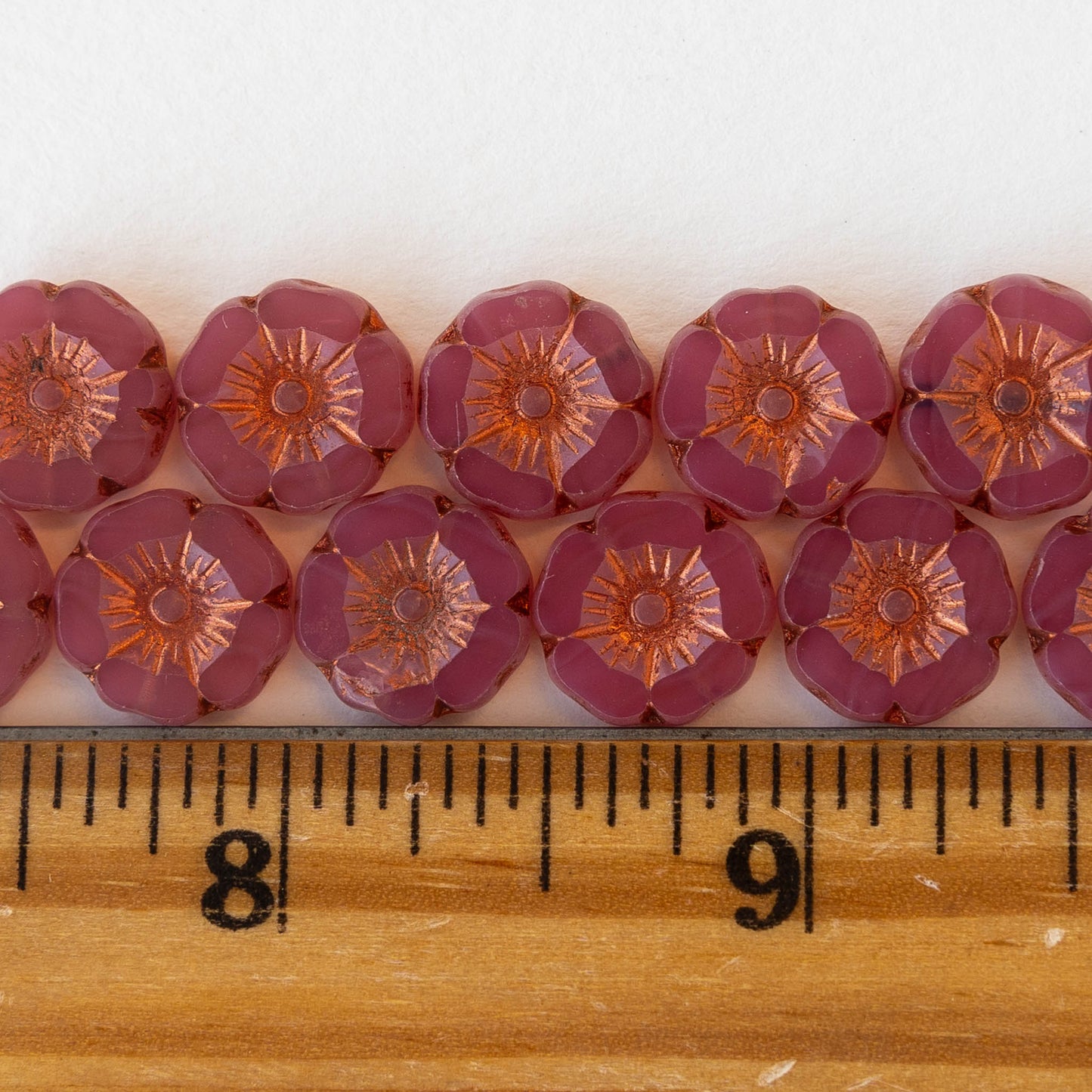 12mm Glass Flower Beads - Pink Opaline - 12 beads