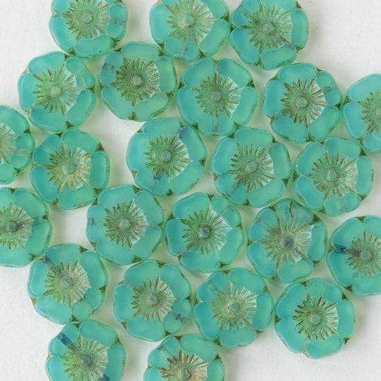 12mm Glass Flower Beads - Seafoam Opaline - 30 beads