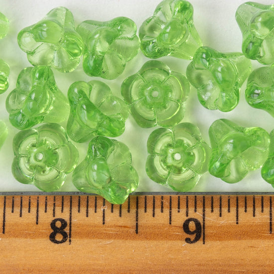 10x12mm Trumpet Flower Beads - Transparent Peridot Green - 10 or 30