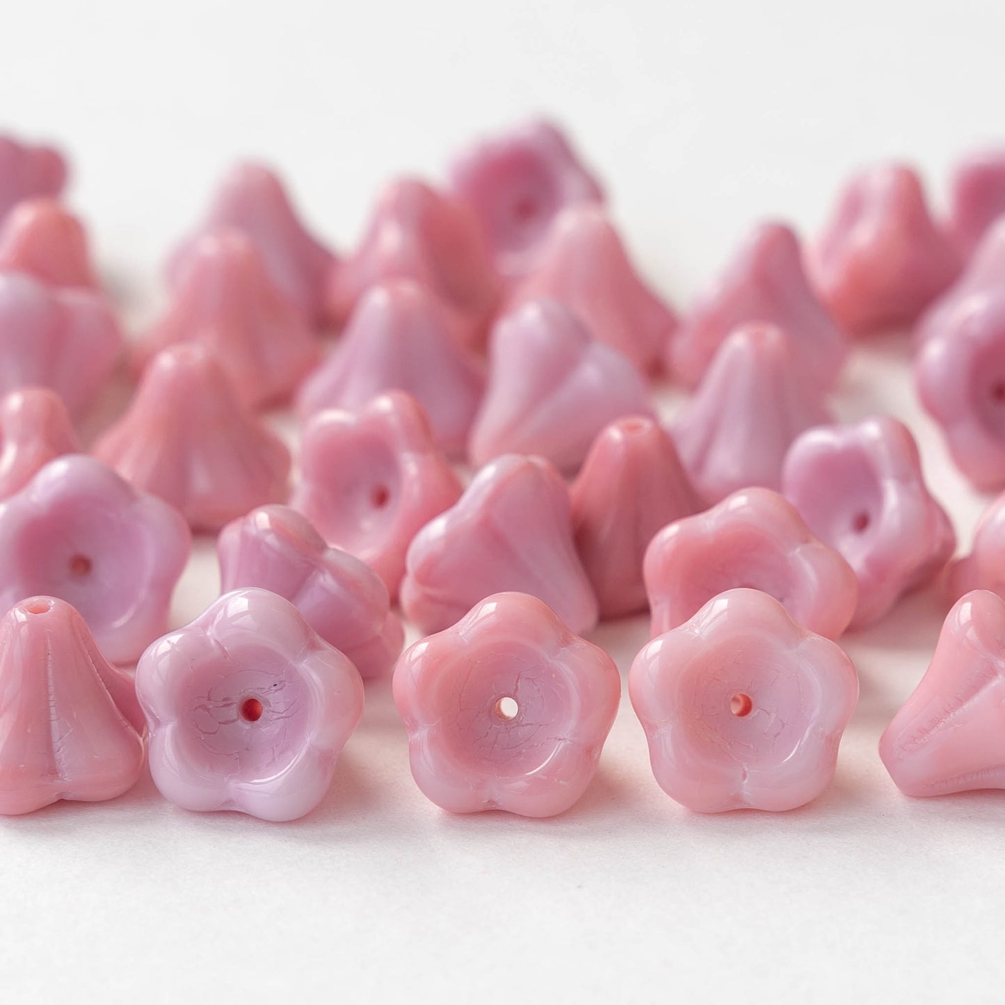 10x12mm Trumpet Flower Beads - Opaque Pink Rose - 10 or 30