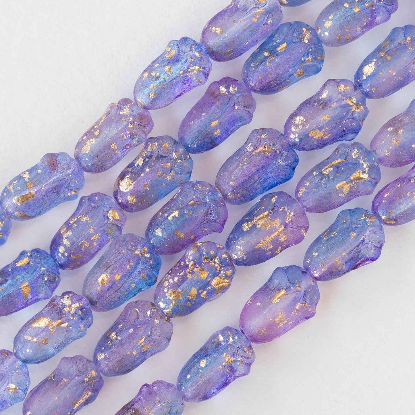 Tulip Flower Beads - Lavender with Gold Dust - 12 beads