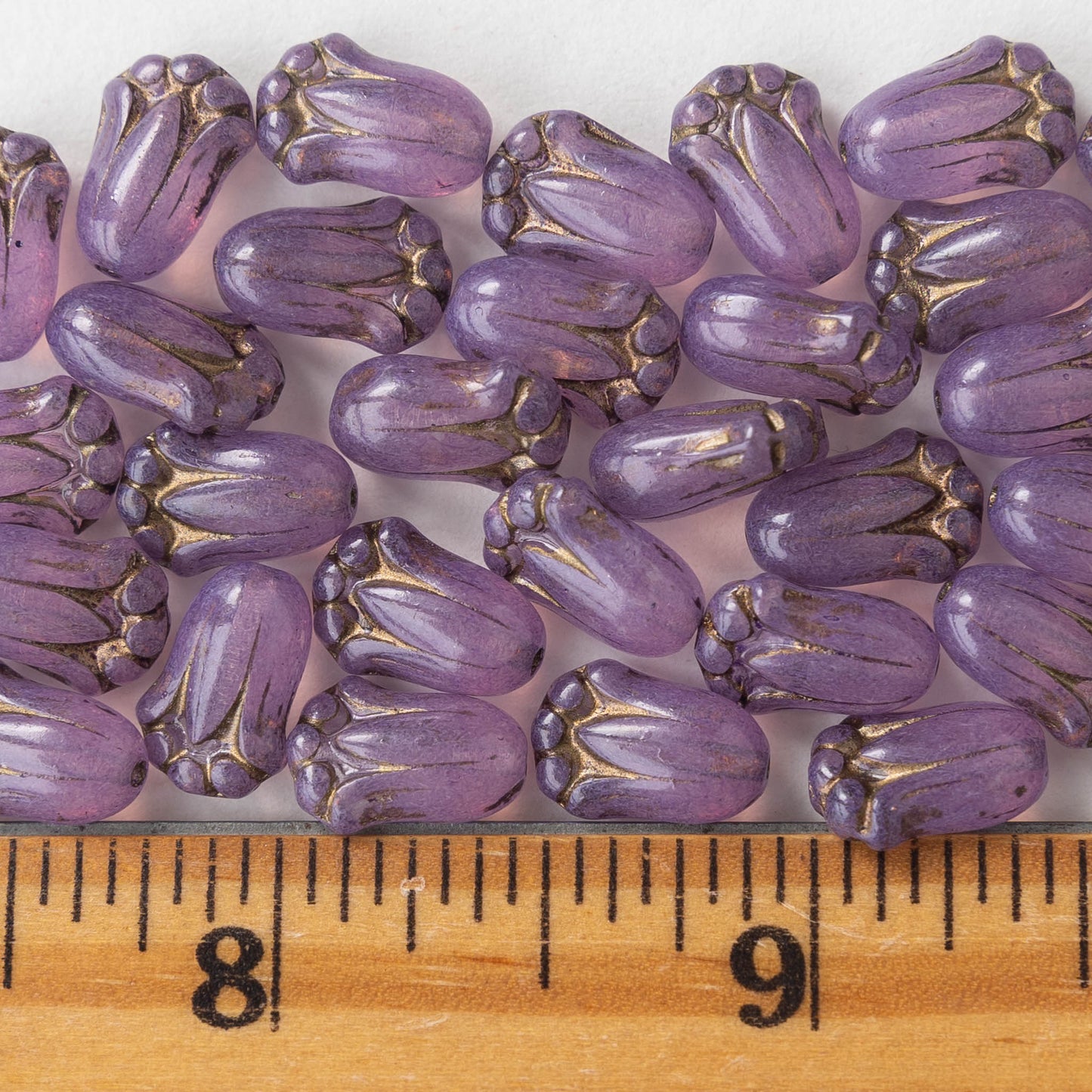 12mm Tulip Flower - Purple with Gold Wash - 20 beads
