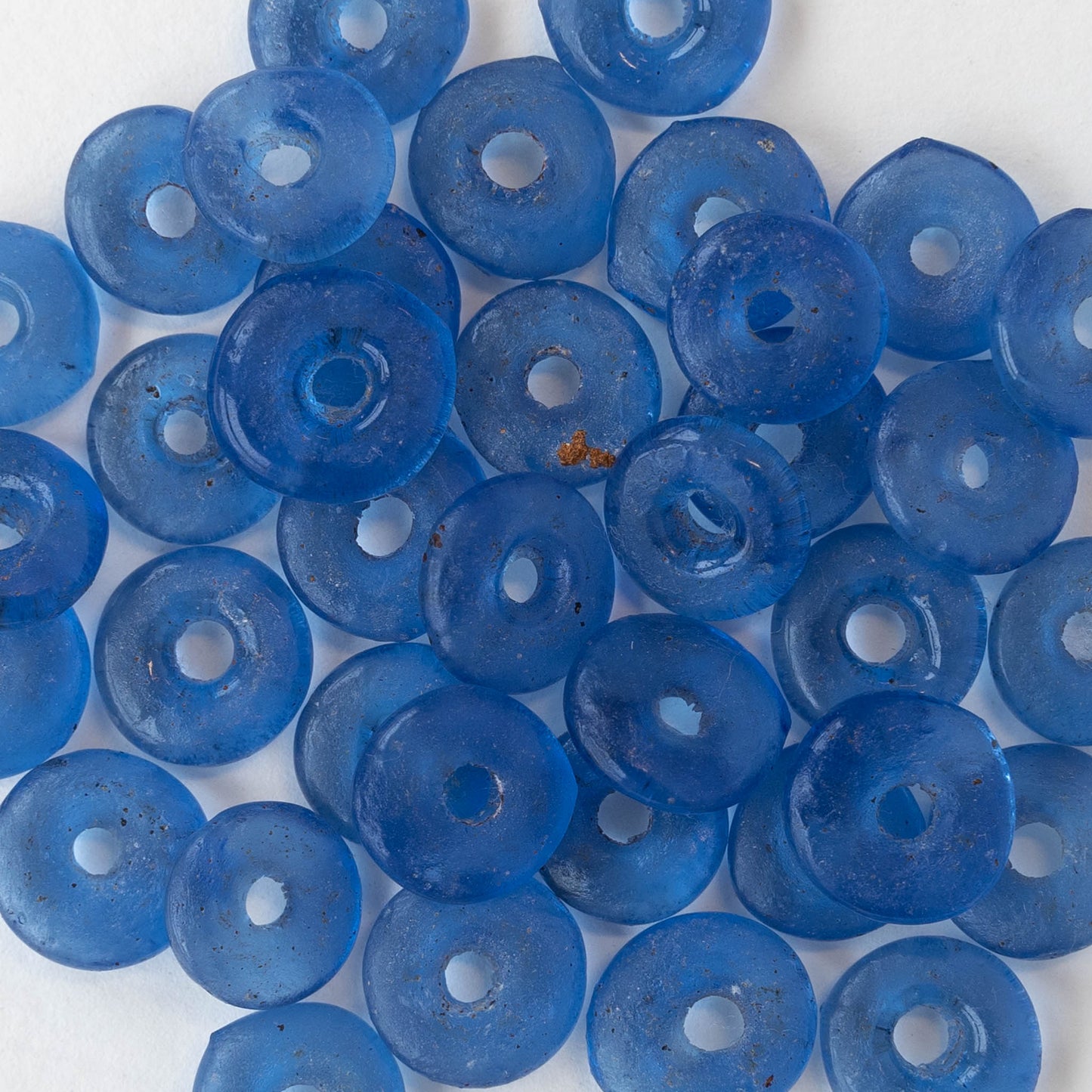 African Trade Donut Glass Beads  - Blue - 20 beads