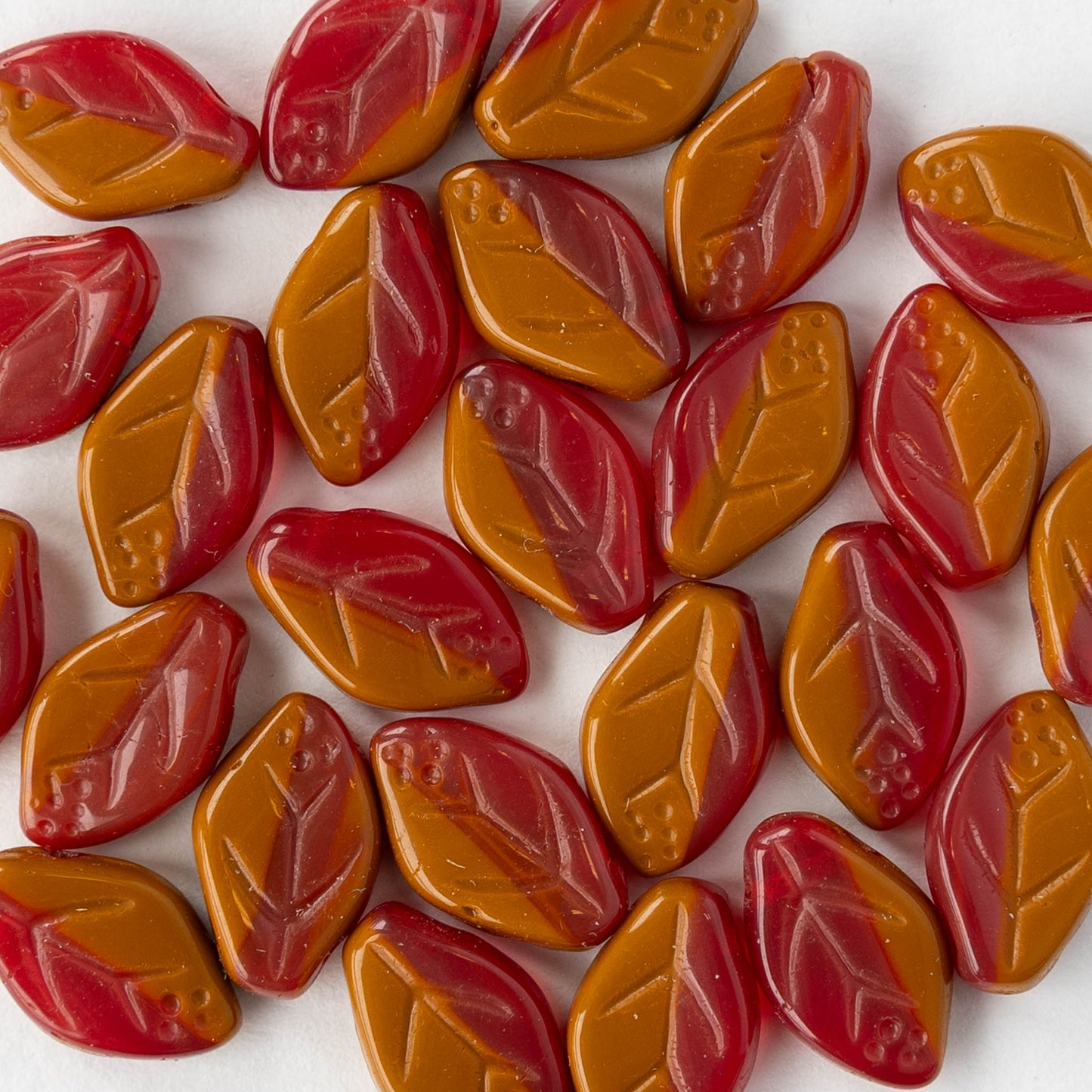 Czech Glass Leaf Beads - Opaque Rust Red Mix - 8x12 - 25 beads